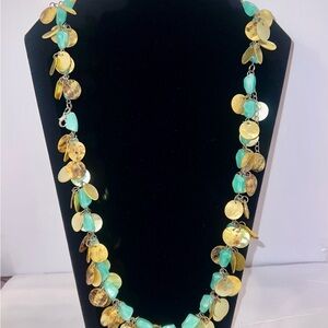 ♦️ Stone & shell layered necklace turquoise stones shiny shell. Good con…‎